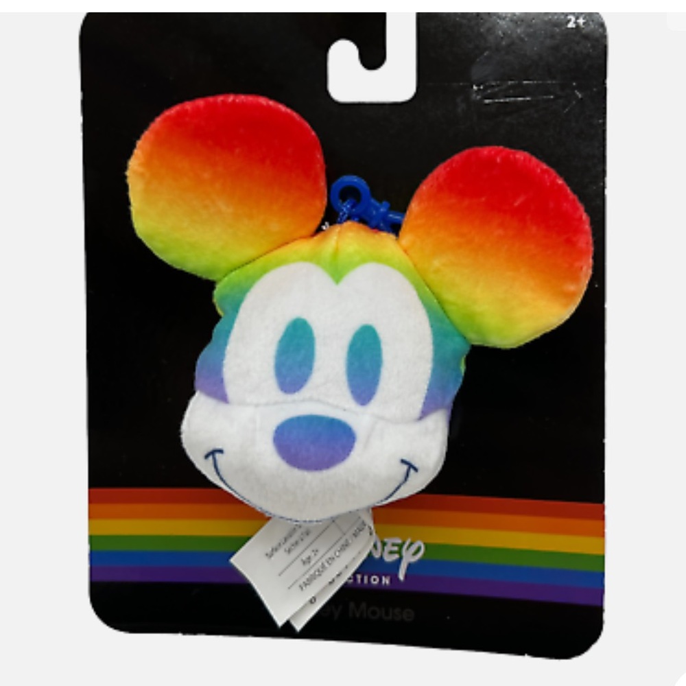 Disney Mickey Mouse Rainbow Pride Collection Plush Keychain Bag Clip-On. NEW!!